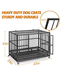 gaomon 47'' Heavy Duty Escape Proof Dog Crate and Kennel Steel Large Dog Cage with Doors, Lockable Wheels, Removable Trays, Waterproof Uv Cover