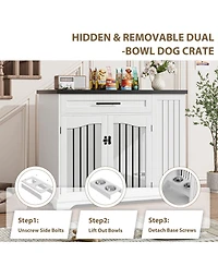 gaomon 44 Inch Heavy Duty Wooden Dog Crate Furniture with Drawer, Side Storage and Built-In Feeding Station Modern Kennel End Table for Large Dogs