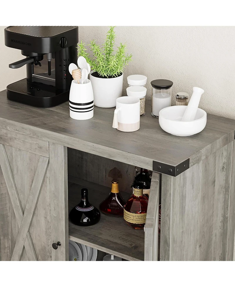homfan Set of 2 Farmhouse Accent Console Cabinet – 2-Door Sideboard with Adjustable Shelves for Living Room, Dining Room or Hallway
