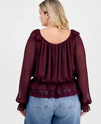 And Now This Trendy Plus Ruffle-Front Long-Sleeve Blouse, Macy's Exclusive