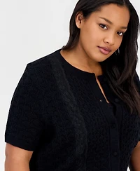 And Now This Trendy Plus Short-Sleeve Pointelle Lace-Hem Cardigan, Macy's Exclusive