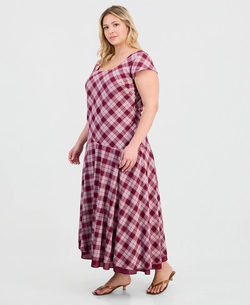 And Now This Trendy Plus Square-Neck Short-Sleeve Cotton Maxi Dress, Macy's Exclusive