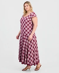 And Now This Trendy Plus Square-Neck Short-Sleeve Cotton Maxi Dress, Macy's Exclusive