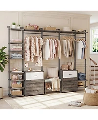 Aheaplus Heavy Duty Closet Organizer System with 6 Drawers, 96 Inch Walk Clothes Rack 14 Shelves, 1200 lbs Capacity