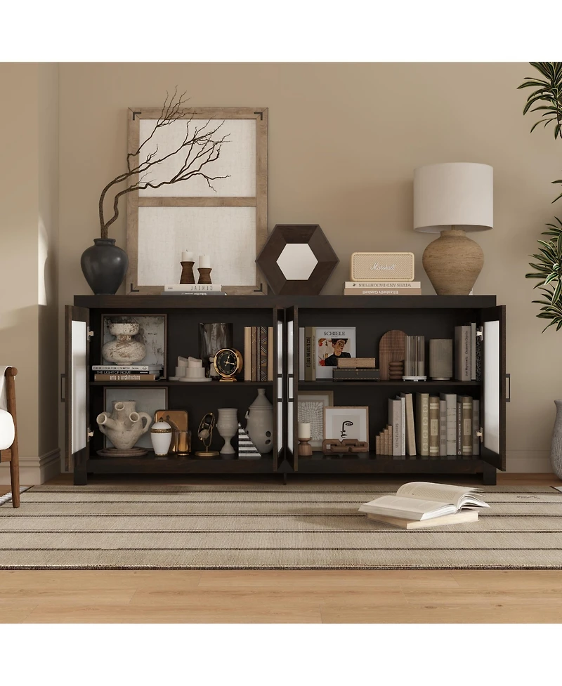 Homsee Tall Storage Cabinet with Acrylic Doors - 71-Inch Wide Espresso Brown Display Cabinet | 4-Door Organizer for Living Room, Bedroom