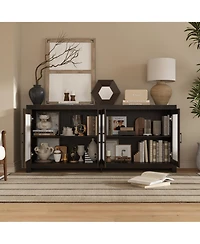 Homsee Tall Storage Cabinet with Acrylic Doors - 71-Inch Wide Espresso Brown Display Cabinet | 4-Door Organizer for Living Room, Bedroom