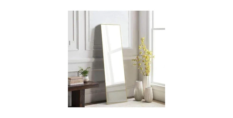 Busdays 21x64 Inch Aluminum Thin Frame Floor Standing Mirror with Stand Wall Mount Option Rectangular
