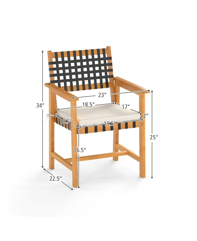 Sugift Set of 2 Acacia Wood Outdoor Dining Chairs with Woven Rope and Cushion