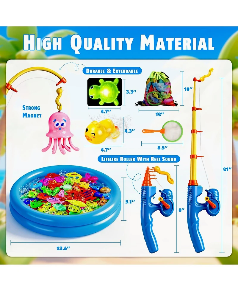 Gnuadz 52 Fishes Fishing Game Set Kids Outdoor Pool Party Rod Net Floating Fish Toddler Gift