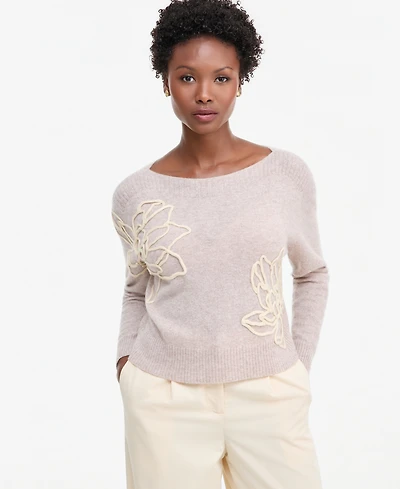 Charter Club Petite Bold Floral Embroidery Cashmere Sweater, Exclusively at Macy's