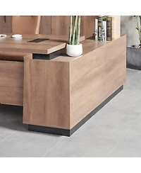 logicfox Adjustable Width 70.8 to 78.74IN L Shape Executive Office Desk with Cabinets