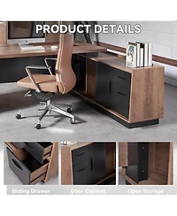 logicfox Adjustable Width 70.8 In to 78.74IN L Shape Executive Office Desk with Cabinets