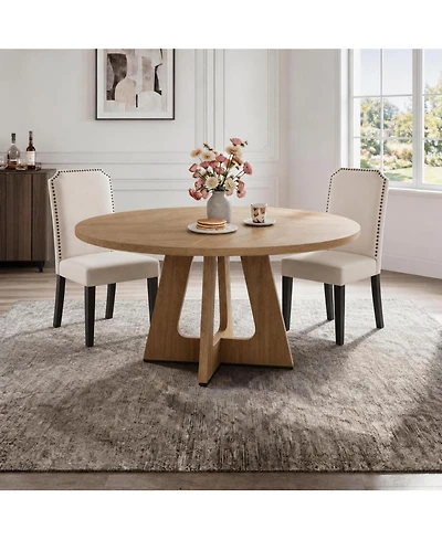 homfan 3-Piece Round Dining Table Set with 2 Chairs, 47.2" Space-Saving Kitchen Table for 4-6, Table and Beige Chairs