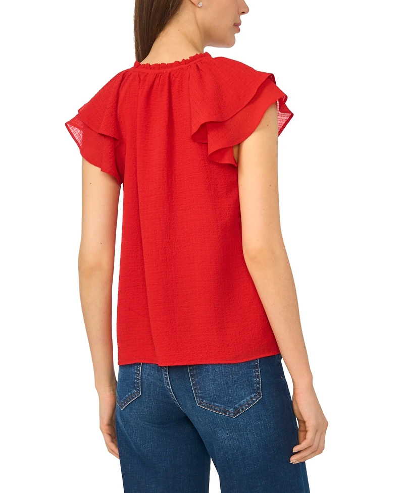 CeCe Women's Flutter-Sleeve Tie-Neck Top