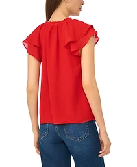 CeCe Women's Flutter-Sleeve Tie-Neck Top