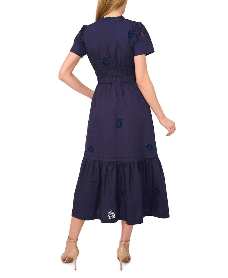CeCe Women's V-Neck Double Elastic Waistband Midi Dress