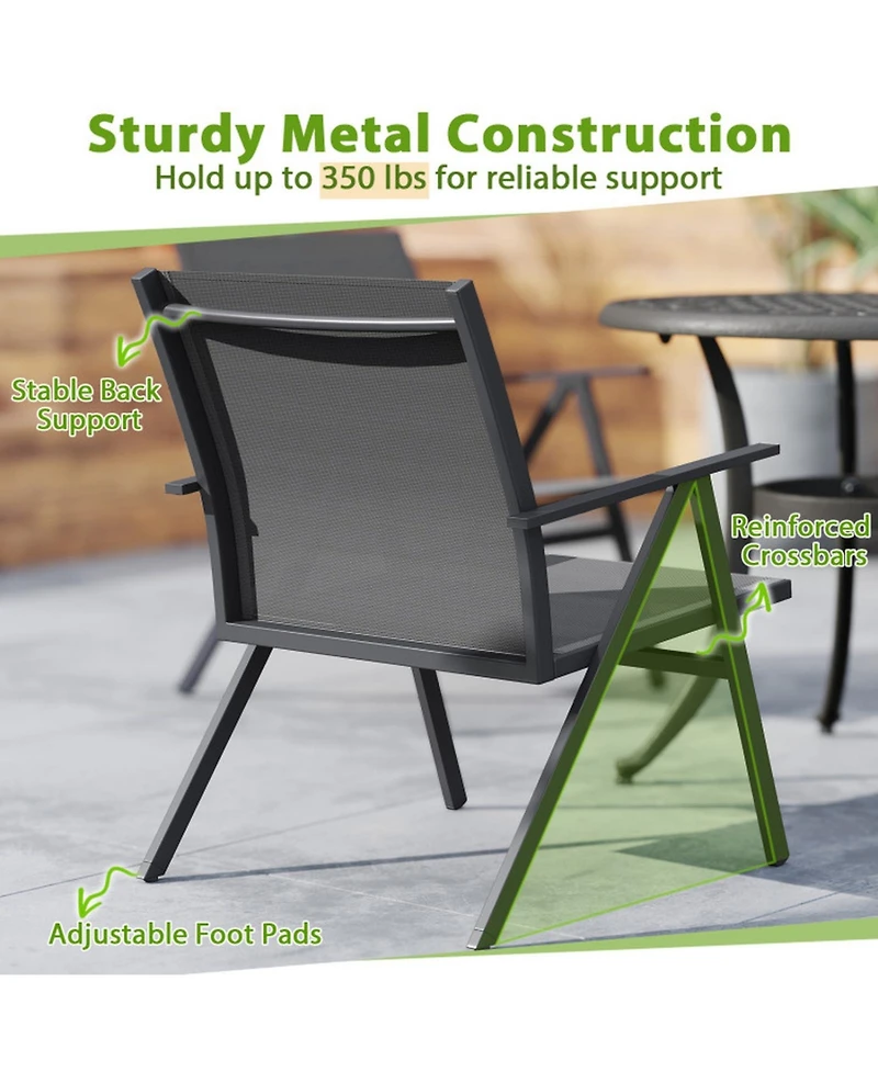Sugift Set of 2 Mesh Fabric Patio Lounge Chairs with Metal Frame and Wide Seat