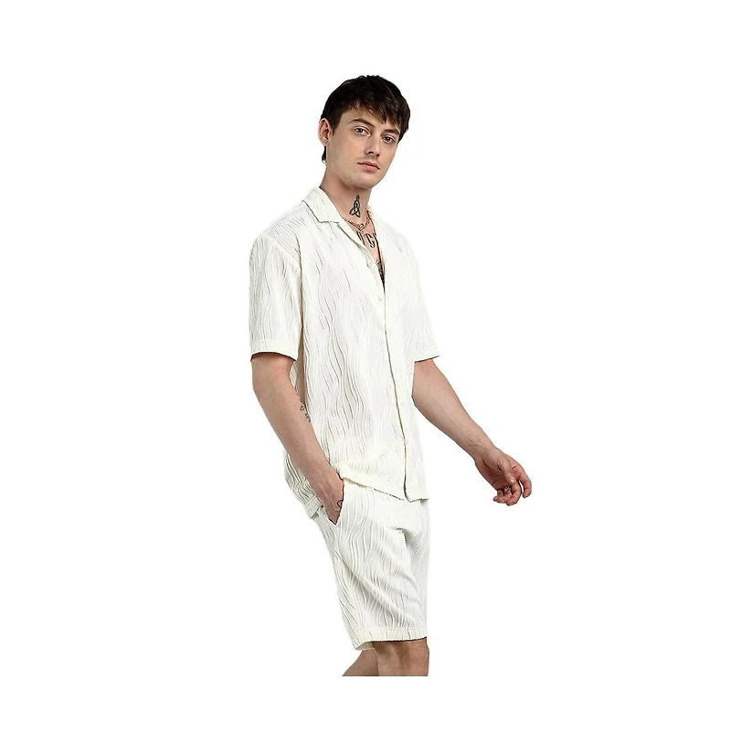 Campus Sutra Men's Ivory White Self-Design Wave Co-Ord Set