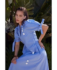 English Factory Women's Flower Trim Striped Midi Dress