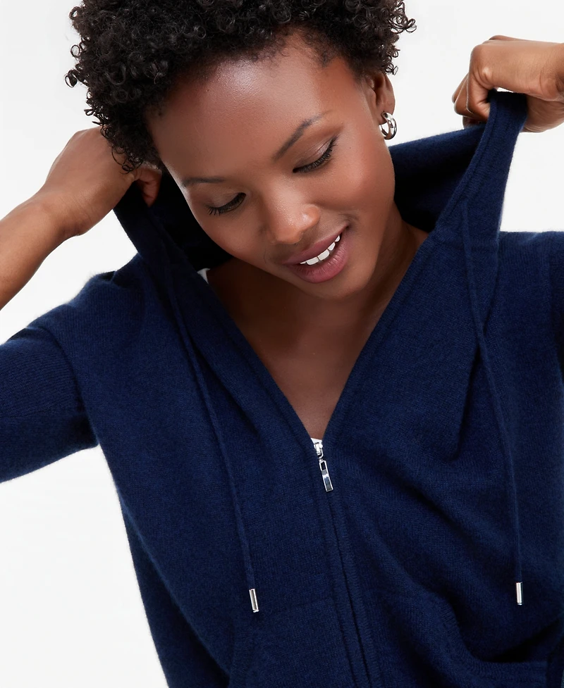 Charter Club Petite Cashmere Long-Sleeve Zip-Front Hoodie, Macy's Exclusive