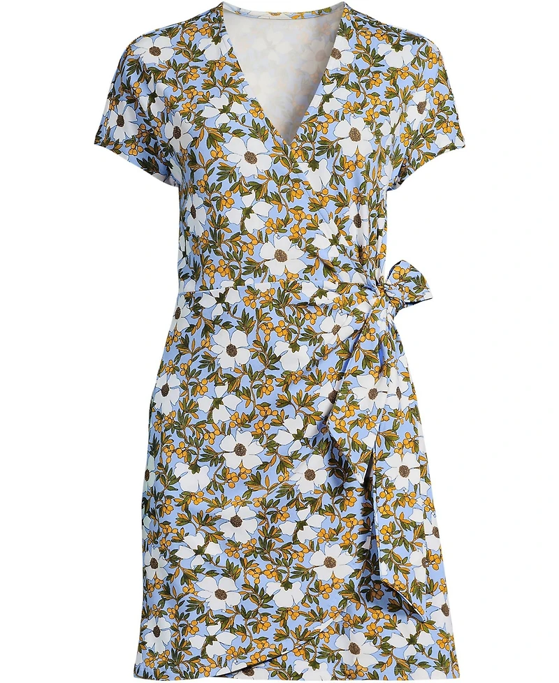 Lands' End Women's Cotton Modal V Neck Mini Wrap Dress