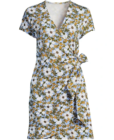 Lands' End Women's Cotton Modal V Neck Mini Wrap Dress