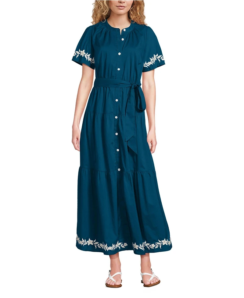 Lands' End Women's Cotton Voile Button Front Maxi Dress