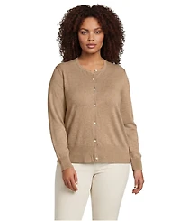 Lands' End Plus Fine Gauge Cotton Crew Cardigan Sweater