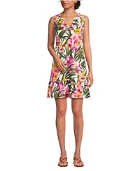 Lands' End Women's Sleeveless Cotton Jersey Notch Neck Flounce Dress