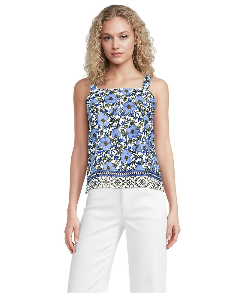 Lands' End Women's Poplin Square Neck Sleeveless Shell
