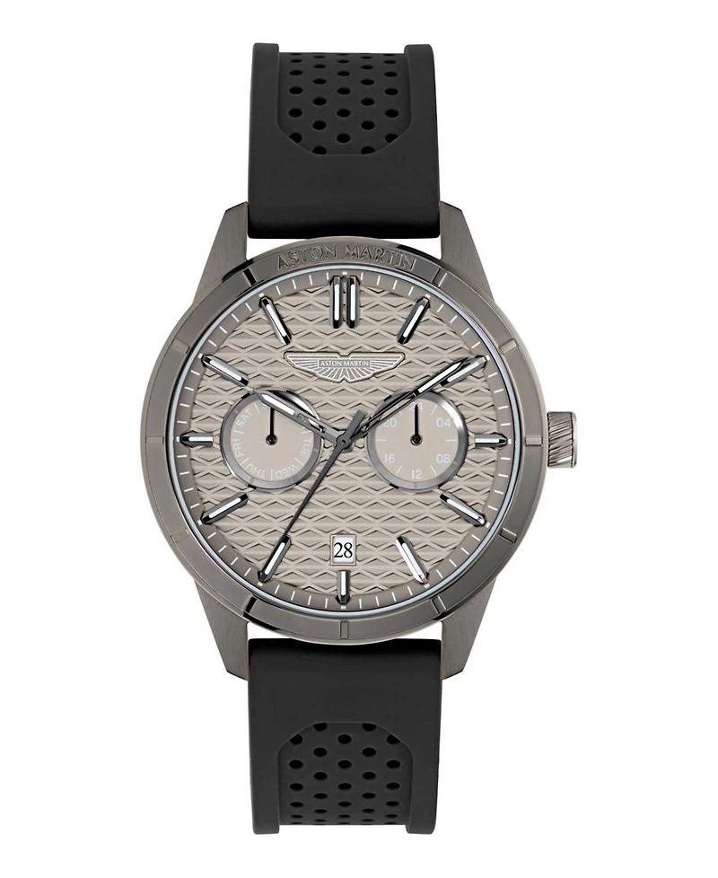 Aston Martin F1 Men's Quartz Gunmetal Guilloche Silicone Strap Watch 42mm