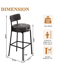 Dyhome 24 inches Bar Stools Set of 2, Counter Height with Leather Pad Wood Back