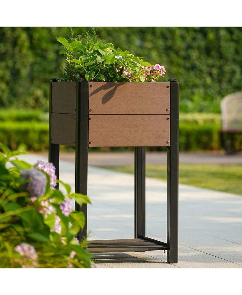 gaomon Elevated All Weather Planter Box with Aluminum Frame and Hdpe Wood Grain Finish for Patio Balcony Vegetables Herbs Flowers