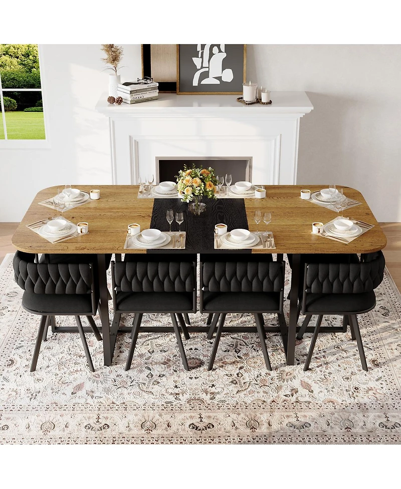 Streamdale Furniture 9 Piece Square Dining Table Set with 8 Velvet Chairs