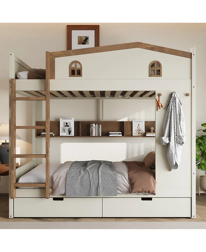 Streamdale Furniture Full over Full Wood Bunk Bed with Storage Drawers and Shelves