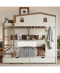 Streamdale Furniture Full over Full Wood Bunk Bed with Storage Drawers and Shelves
