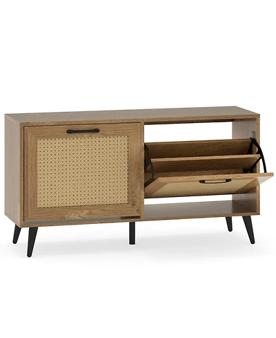 Slickblue Modern Shoe Cabinet with 2 Flip Drawers and Adjustable Shelves