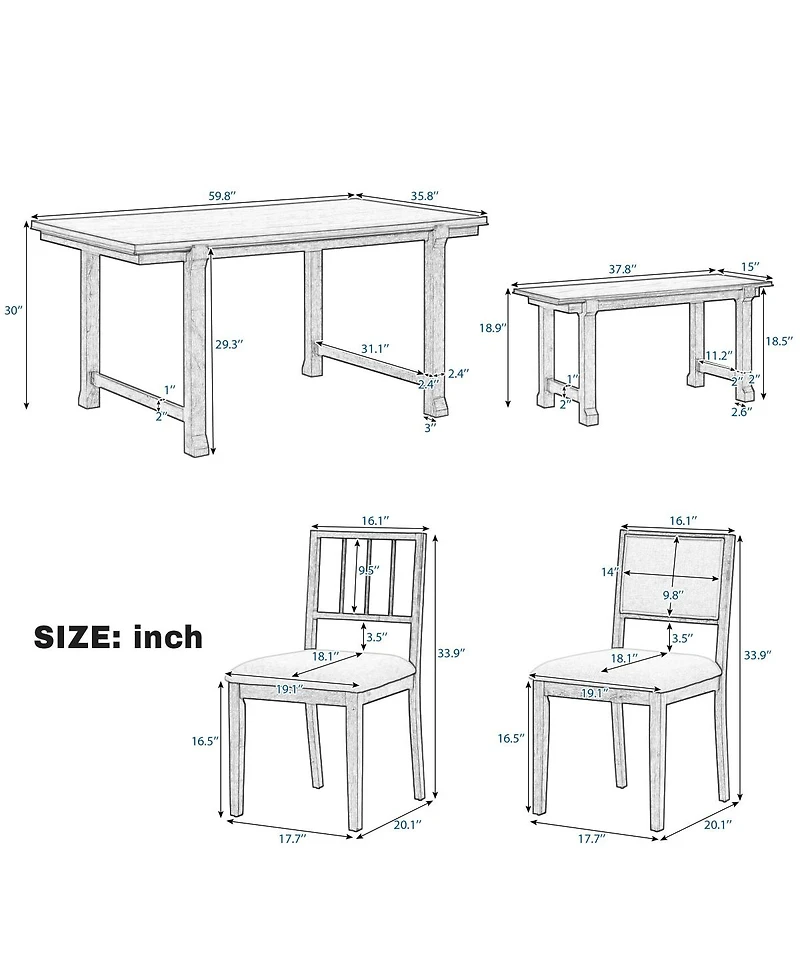 Streamdale Furniture 6 Piece Farmhouse Dining Set with Solid Wood Frame