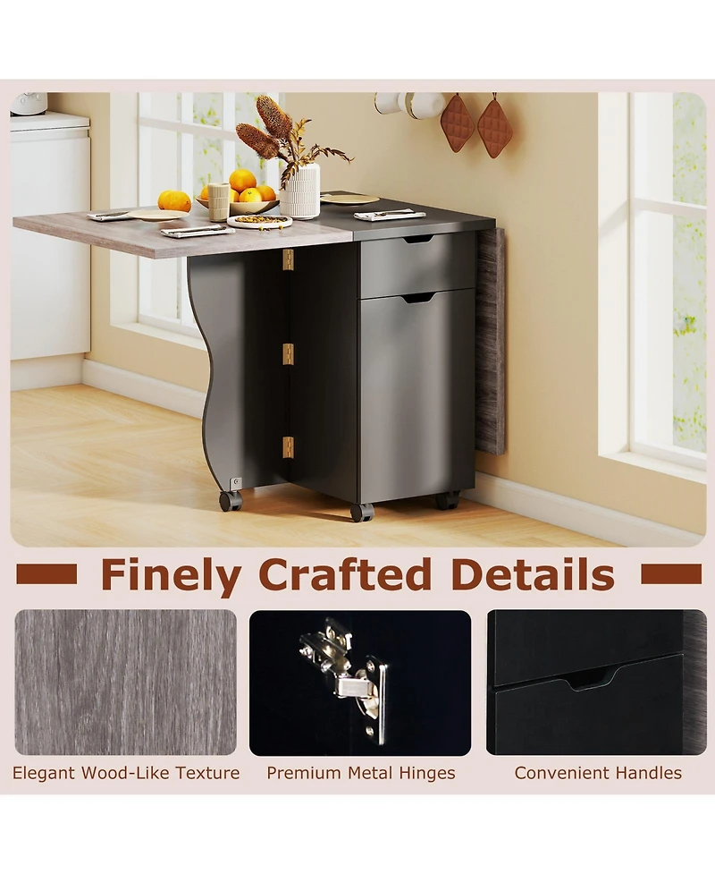 Sugift Three in One Folding Dining Table with Drop Leaf and Wheels