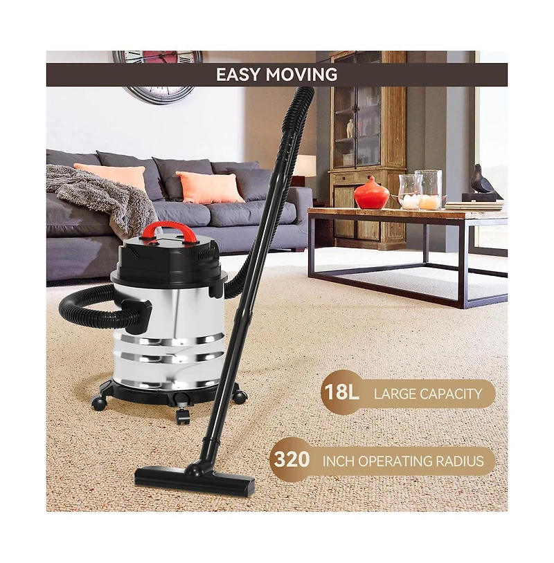 Topteng 1800W Wet Dry Vacuum with Blower – 4.8 Gal Stainless Steel Tank & 18KPA Suction