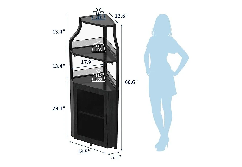 homfan Corner Bar Cabinet, Wine Cabinet with Adjustable Shelf and Glass Holder, 5-Tiers Storage Space Liquor