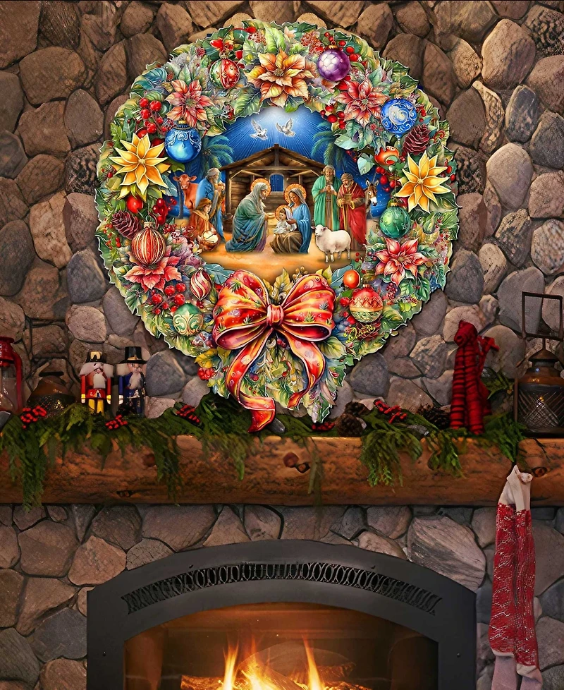 Designocracy Nativity Wreath Holiday Door Decor