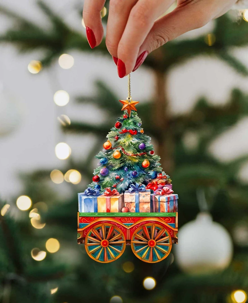 Designocracy Santa's Train Christmas Wooden Ornaments Holiday Decor Set of 3 G. DeBrekht