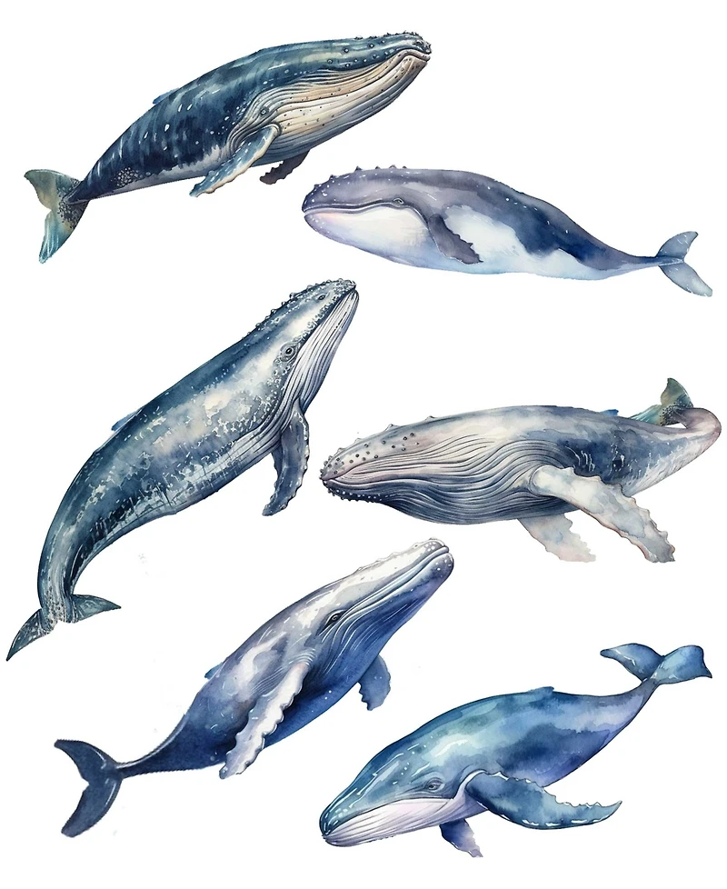 Designocracy Holiday Wooden Clip-On Ornaments Humpback Whales Set of 6 G. DeBrekht