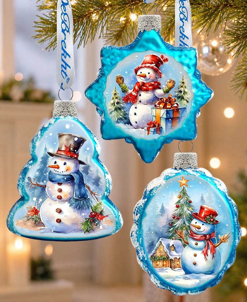 Designocracy Snowmen Keepsake Holiday Mercury Glass Ornaments Set of 3 G. DeBrekht