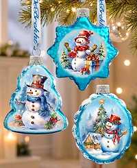 Designocracy Snowmen Keepsake Holiday Mercury Glass Ornaments Set of 3 G. DeBrekht
