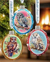 Designocracy Wise Owls Keepsake Mercury Christmas Glass Ornaments Set of 3 G. DeBrekht