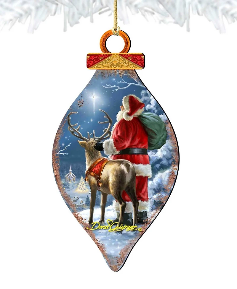 Designocracy Starry Night Santa Cone Wood Ornament