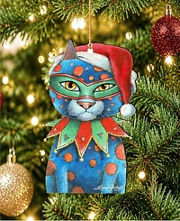 Designocracy Mardi Gras Santa Cat Wooden Ornament by Laura Seeley Pets Decor Set of 2