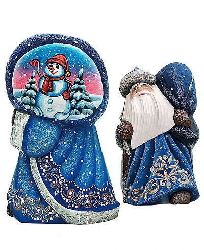 G.DeBrekht Woodcarved and Hand Painted Santa Snow Day Yuletide with Bag Figurine